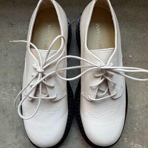 White Leather Lug Sole Oxford Shoes